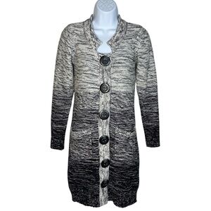 Bask Black and Gray Button-Up Cardigan